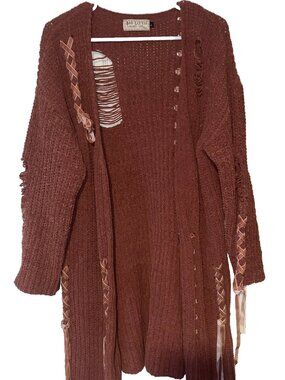 Bad Little Country Girl Dusty Rose Cardigan Pullover Sweater Women's Large EUC